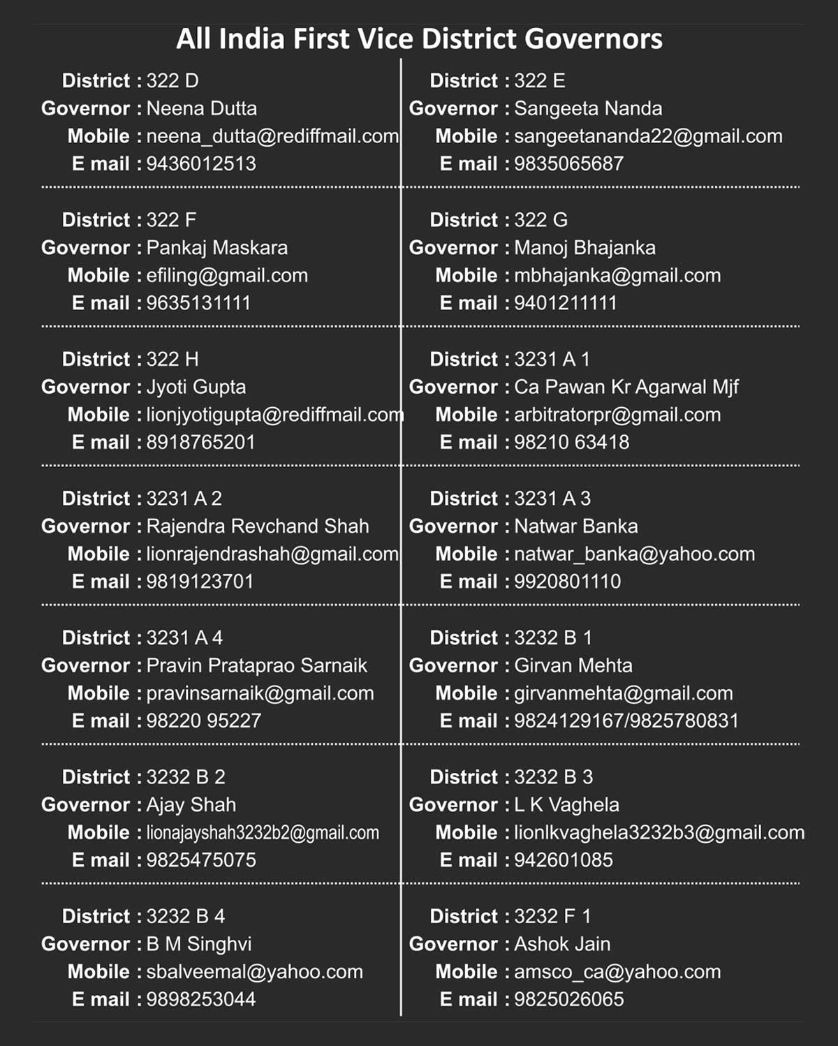 All India First Vice District Governors   