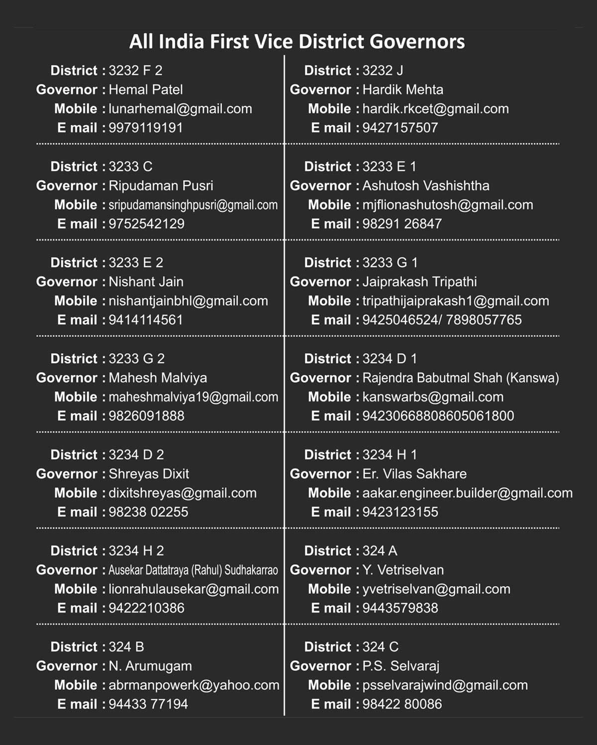 All India First Vice District Governors  