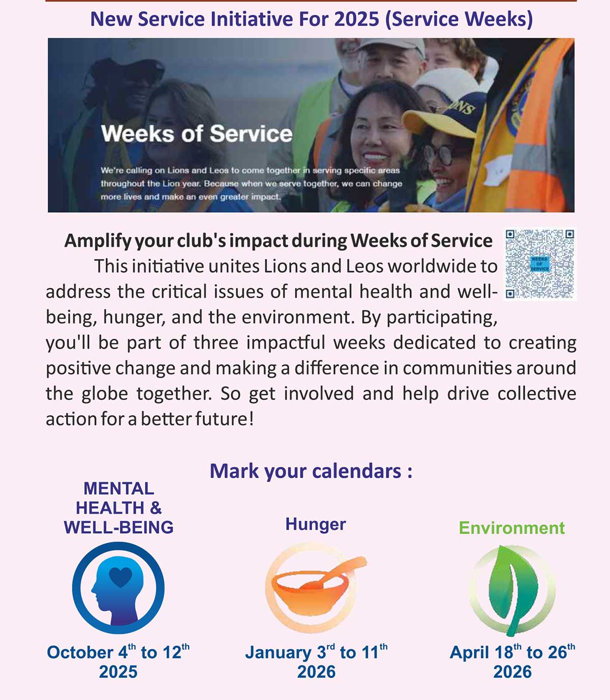 New Service Initiative for 2025 (Service Weeks)